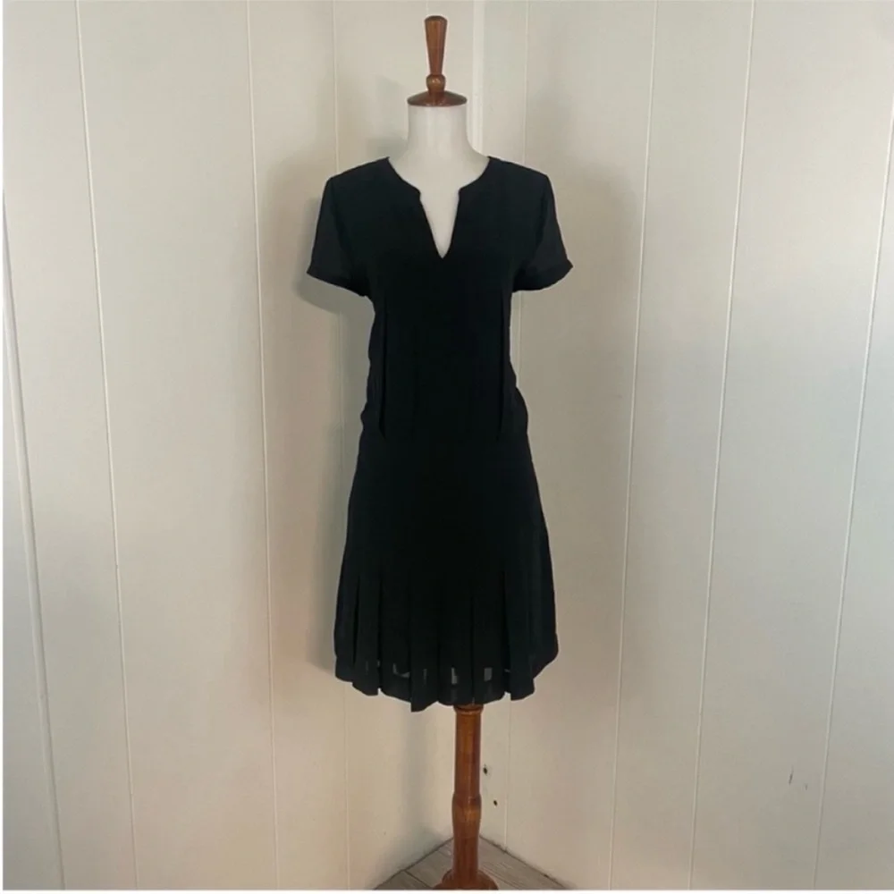Comptoir Des Cotonniers Black Mini Dress‎ Women’s L Pleated Short Sleeve